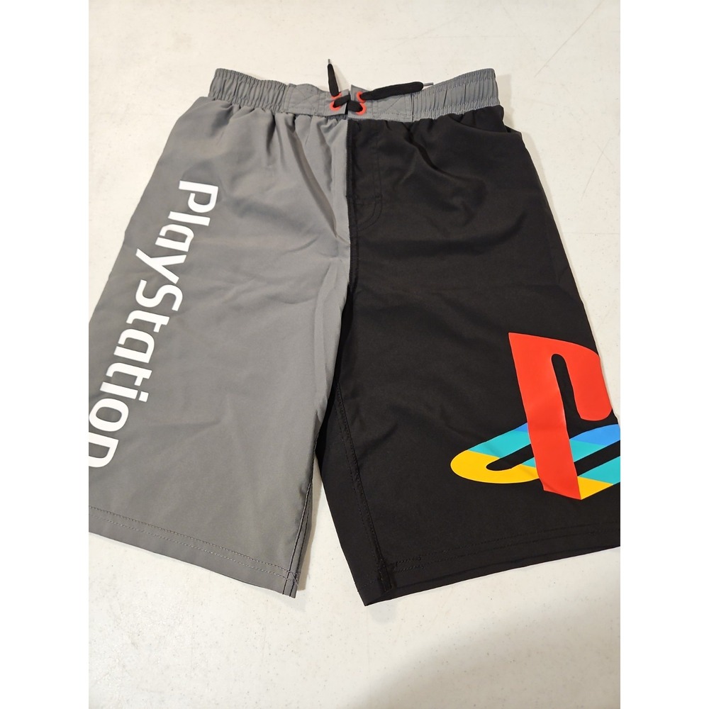 Playstation Swim Trunks Youth XL 14/16 Gray/BlackColorblock Logo Mesh Lining(328